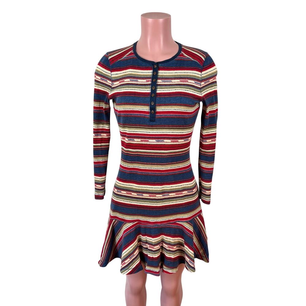 Lauren Ralph Lauren Waffle-Knit Henley Dress Small Southwest Stripe Cotton
